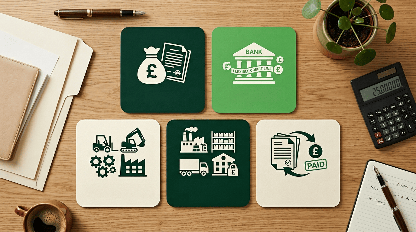 The five funding products supported by the UK Growth Guarantee Scheme: term loans, overdrafts, asset finance, invoice finance and asset-based lending